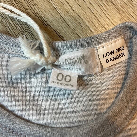 Newborn Earth Nymph Pirate Whale Gray Stripe Romper One Piece 100% Cotton - Picture 4 of 5